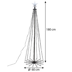 Choinka świecąca 250 LED 180cm Ø 60cm stelaż światełka APLIKACJA pilot
