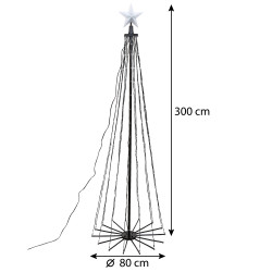 Choinka świecąca 430 LED 300 cm Ø 80 cm stelaż światełka APLIKACJA pilot