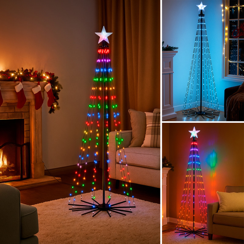 Choinka świecąca 430 LED 300 cm Ø 80 cm stelaż światełka APLIKACJA pilot
