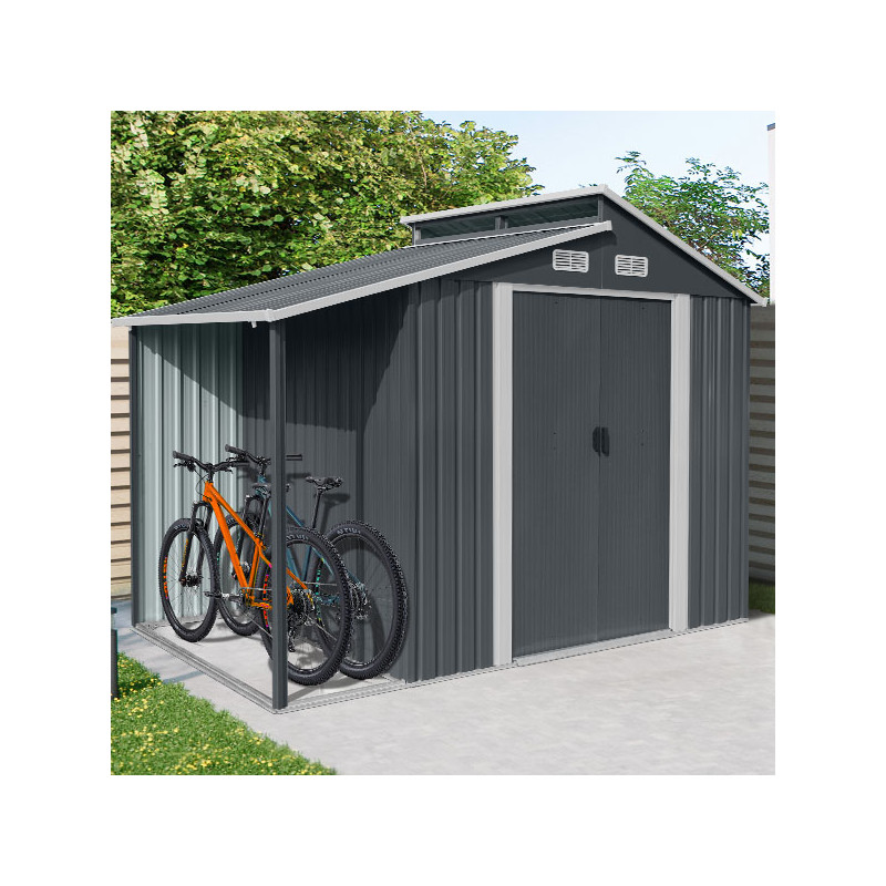 Stalowy domek narzędziowy 5m2 z drewutnią i świetlikiem 173x300x222 cm narzędziownia blaszak