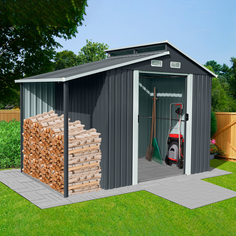 Stalowy domek narzędziowy 5m2 z drewutnią i świetlikiem 173x300x222 cm narzędziownia blaszak