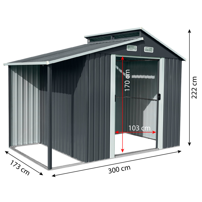 Stalowy domek narzędziowy 5m2 z drewutnią i świetlikiem 173x300x222 cm narzędziownia blaszak