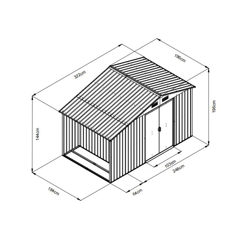 Stalowy domek narzędziowy 6m2 z drewutnią 196x322x196 cm narzędziownia blaszak