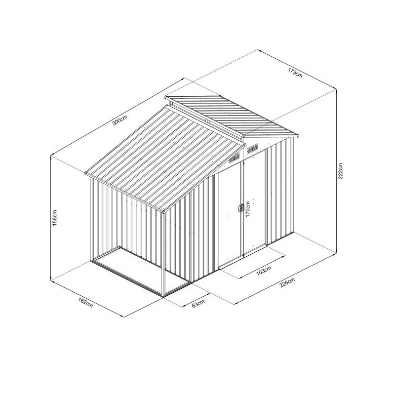 Stalowy domek narzędziowy 5m2 z drewutnią i świetlikiem 173x300x222 cm narzędziownia blaszak