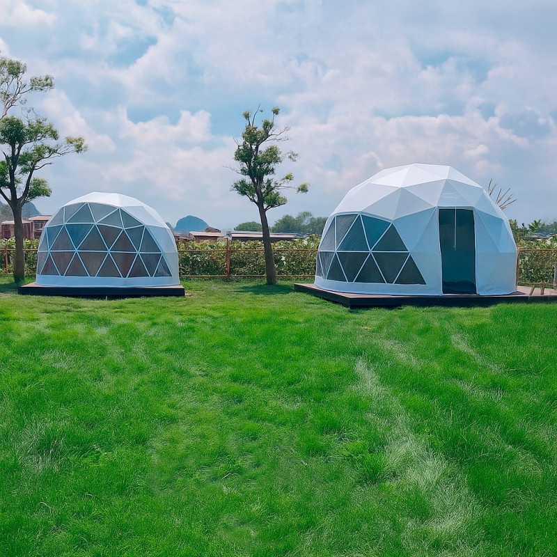 Namiot sferyczny całoroczny kopuła Ø 5m 20mkw drzwi pvc glamping