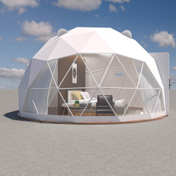 Namiot sferyczny całoroczny kopuła Ø 5m 20mkw szklane drzwi glamping