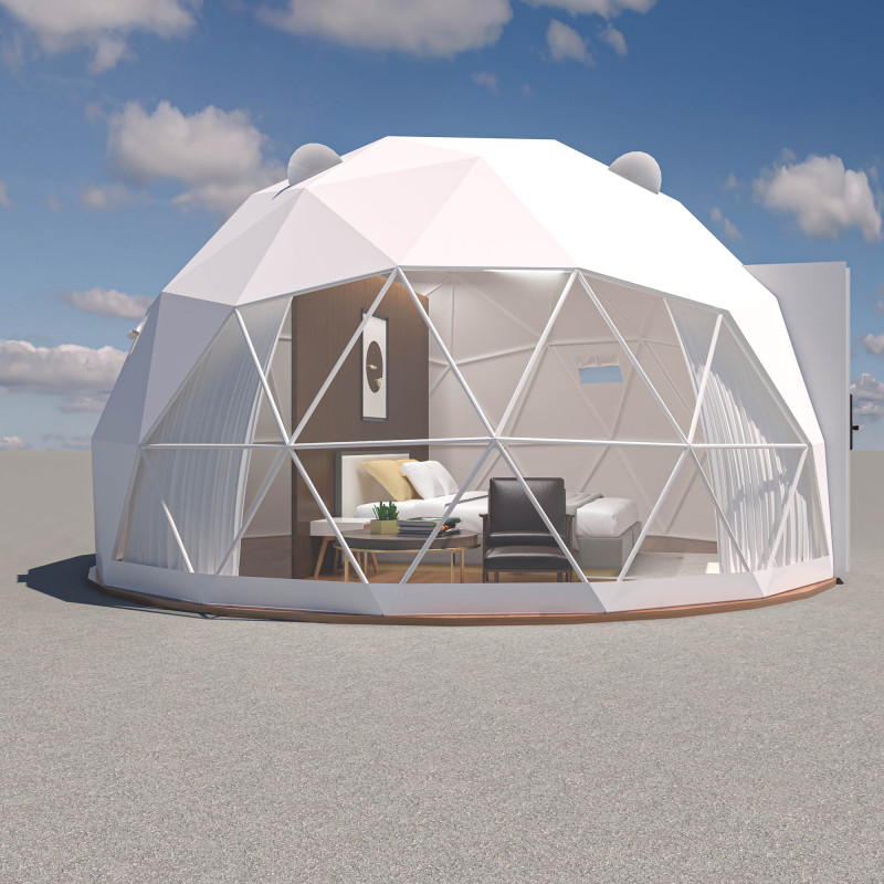 Namiot sferyczny całoroczny kopuła Ø 5m 20mkw szklane drzwi glamping