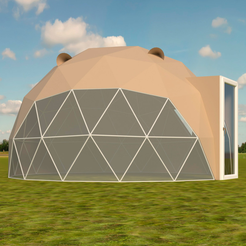 Namiot sferyczny całoroczny kopuła Ø 5m 20mkw szklane drzwi glamping