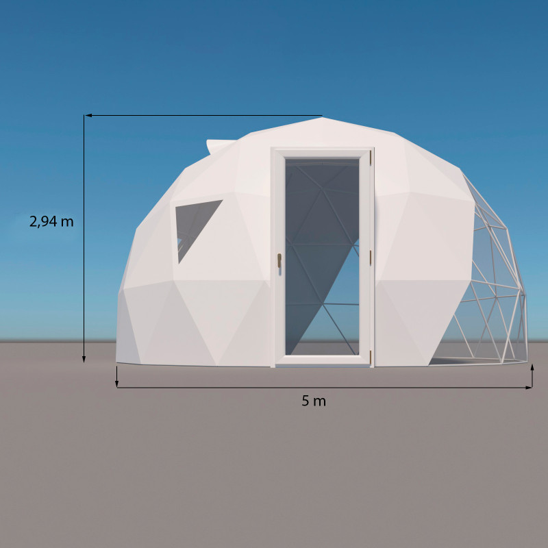 Namiot sferyczny całoroczny kopuła Ø 5m 20mkw szklane drzwi glamping