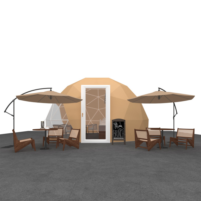 Namiot sferyczny całoroczny kopuła Ø 5m 20mkw szklane drzwi glamping