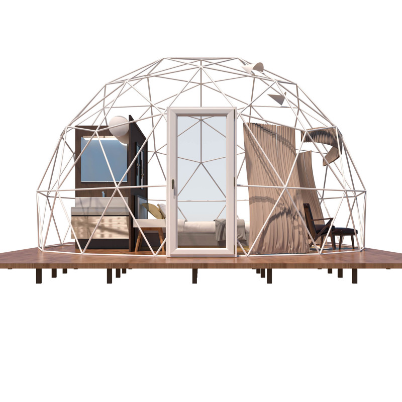 Namiot sferyczny całoroczny kopuła Ø 6m 28mkw szklane drzwi glamping