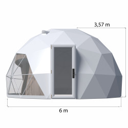 Namiot sferyczny całoroczny kopuła Ø 6m 28mkw szklane drzwi glamping