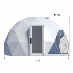 Namiot sferyczny całoroczny kopuła Ø 6m 28mkw szklane drzwi glamping