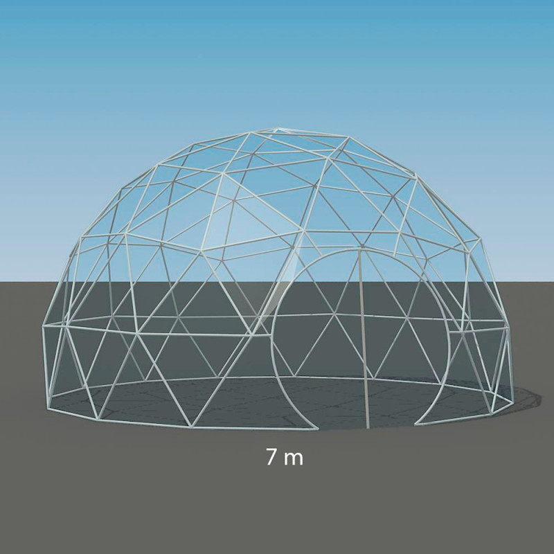 Namiot sferyczny całoroczny kopuła Ø 7m 38mkw drzwi pvc glamping