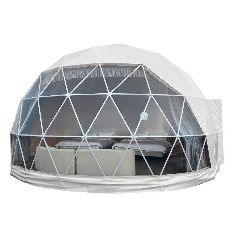 Namiot sferyczny całoroczny kopuła Ø 7m 38mkw szklane drzwi glamping