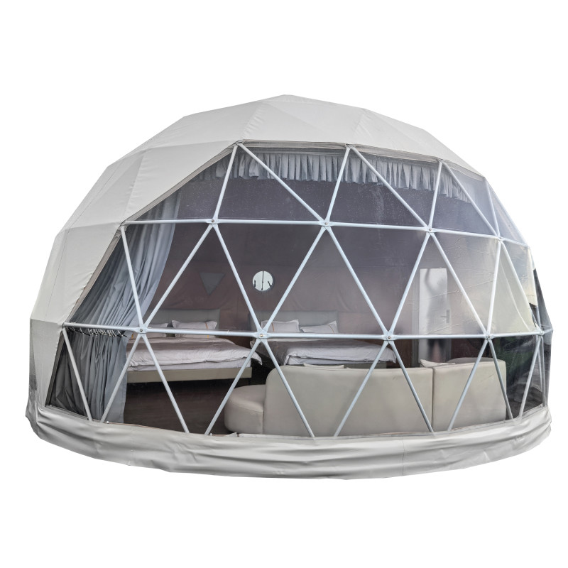 Namiot sferyczny całoroczny kopuła Ø 7m 38mkw szklane drzwi glamping