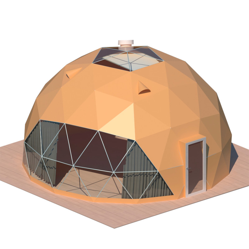 Namiot sferyczny całoroczny kopuła Ø 7m 38mkw szklane drzwi glamping