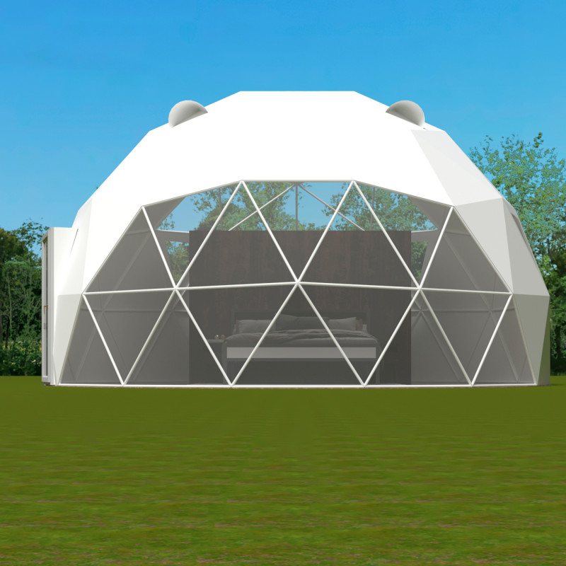 Namiot sferyczny całoroczny kopuła Ø 7m 38mkw szklane drzwi glamping