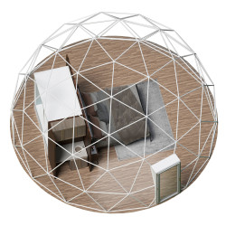 Namiot sferyczny całoroczny kopuła Ø 7m 38mkw szklane drzwi glamping