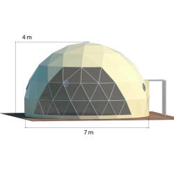 Namiot sferyczny całoroczny kopuła Ø 7m 38mkw szklane drzwi glamping