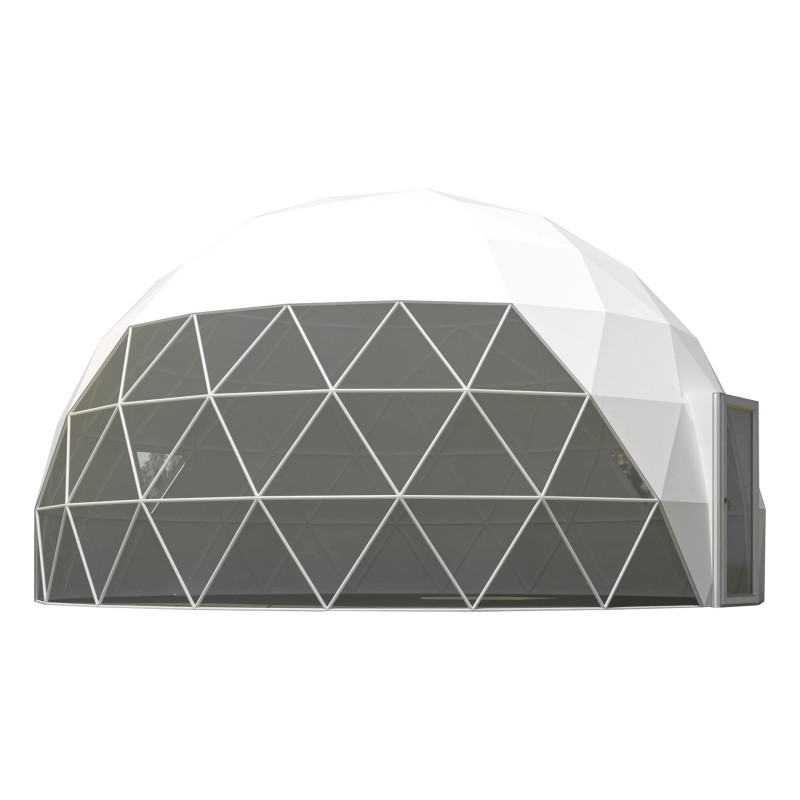 Namiot sferyczny całoroczny kopuła Ø 8m 50mkw szklane drzwi glamping