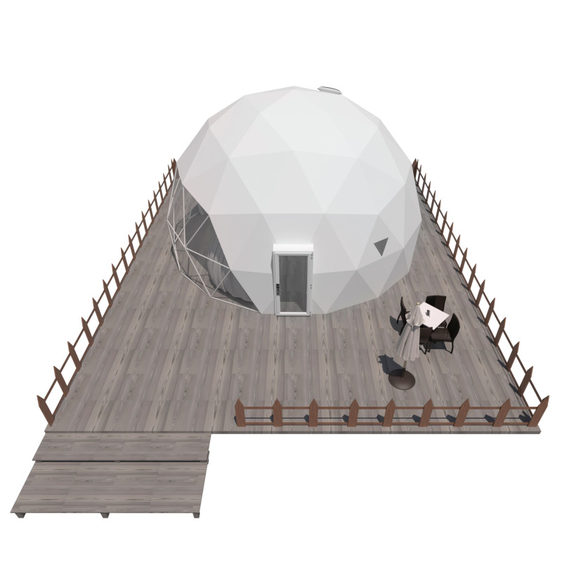 Namiot sferyczny całoroczny kopuła Ø 8m 50mkw szklane drzwi glamping