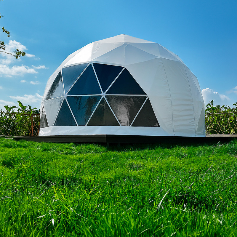 Namiot sferyczny całoroczny kopuła Ø 6m 28mkw drzwi pvc glamping