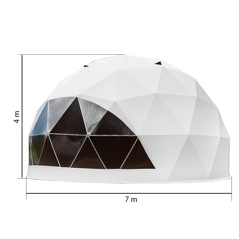 Namiot sferyczny całoroczny kopuła Ø 7m 38mkw drzwi pvc glamping