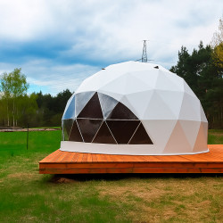 Namiot sferyczny całoroczny kopuła Ø 7m 38mkw drzwi pvc glamping