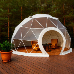 Namiot sferyczny całoroczny kopuła Ø 7m 38mkw drzwi pvc glamping
