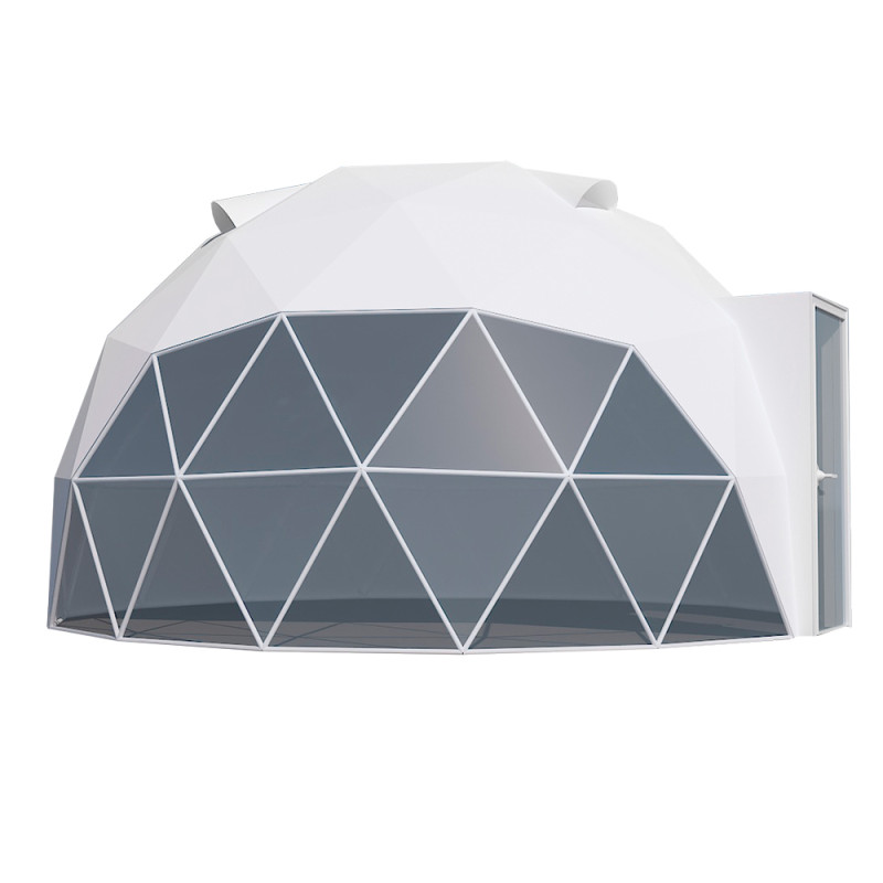 Namiot sferyczny całoroczny kopuła Ø 5m 20mkw szklane drzwi glamping