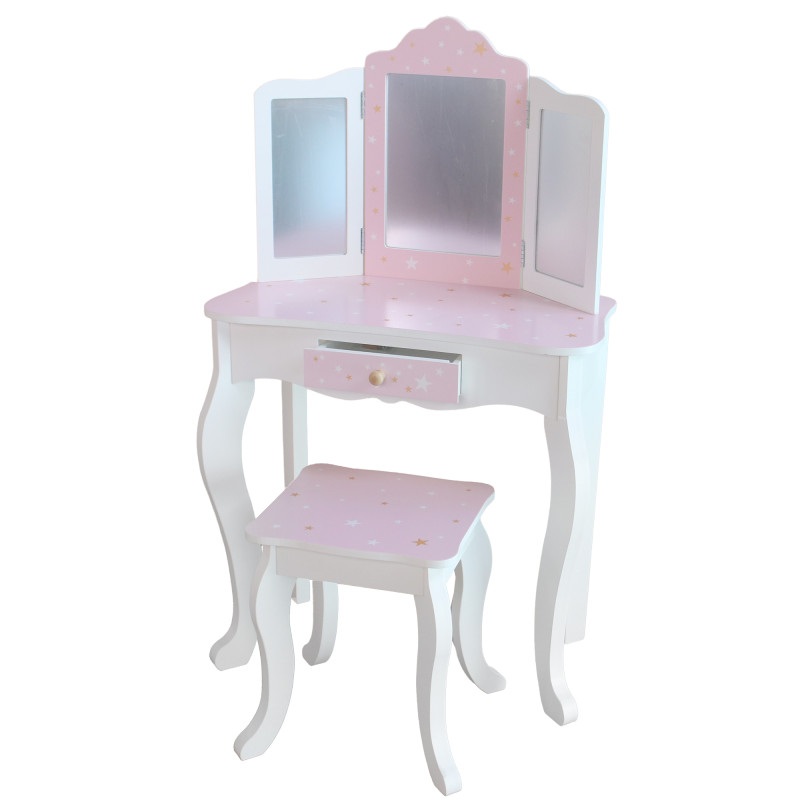 Różowa toaletka dla dzieci Sol z krzesełkiem i 3 lustrami