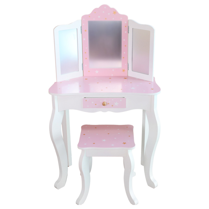 Różowa toaletka dla dzieci Sol z krzesełkiem i 3 lustrami