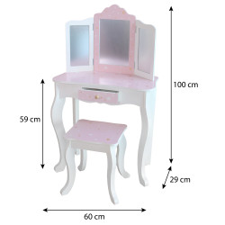 Różowa toaletka dla dzieci Sol z krzesełkiem i 3 lustrami