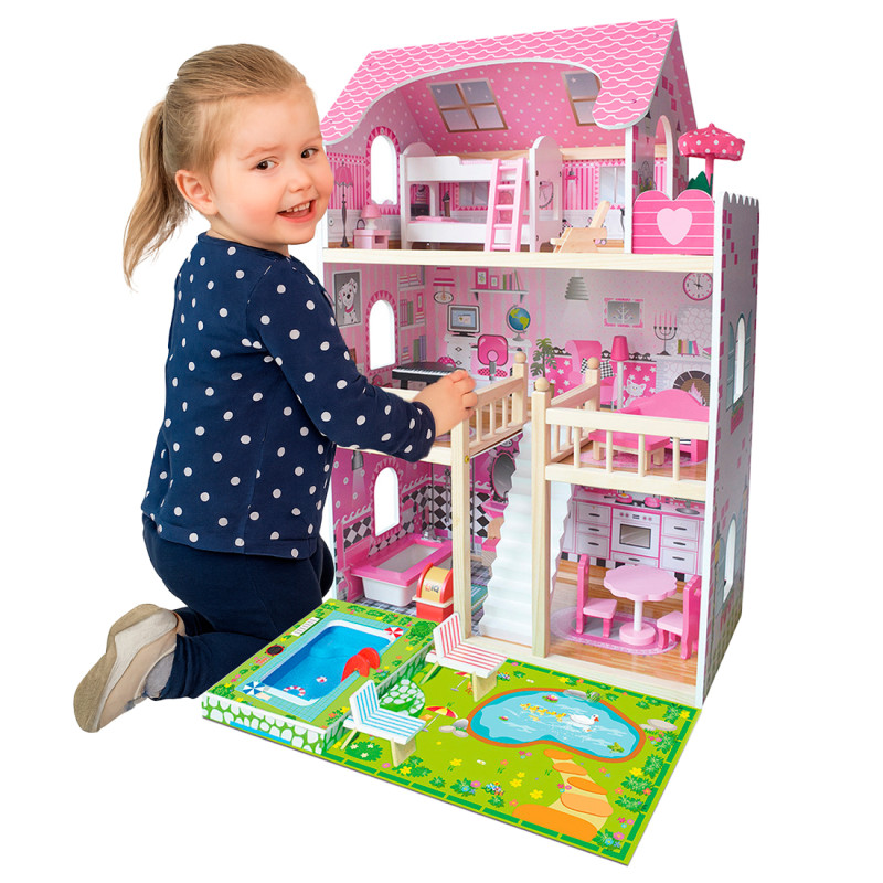 Duży domek dla lalek Daria z tarasem, basenem i akcesoriami