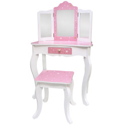Różowa toaletka dla dzieci Sol z krzesełkiem i 3 lustrami