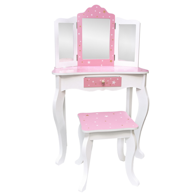 Różowa toaletka dla dzieci Sol z krzesełkiem i 3 lustrami