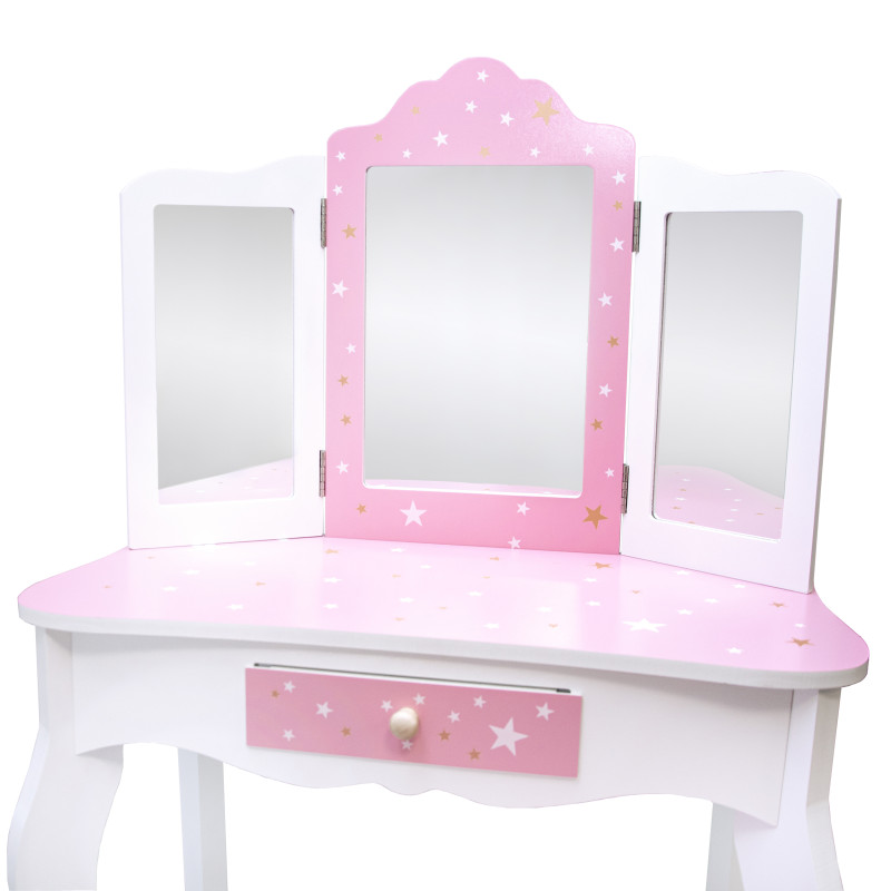 Różowa toaletka dla dzieci Sol z krzesełkiem i 3 lustrami
