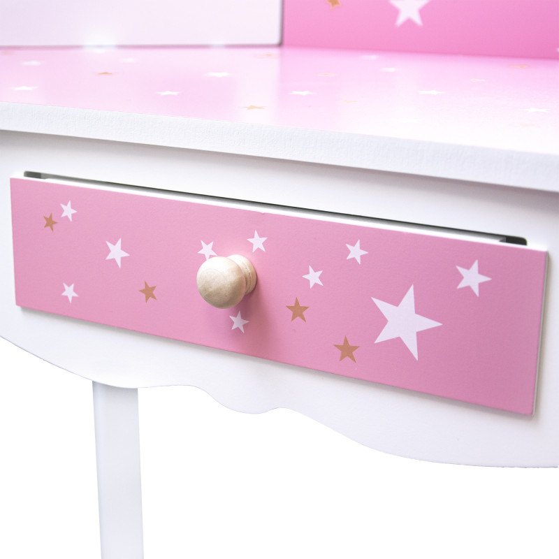 Różowa toaletka dla dzieci Sol z krzesełkiem i 3 lustrami