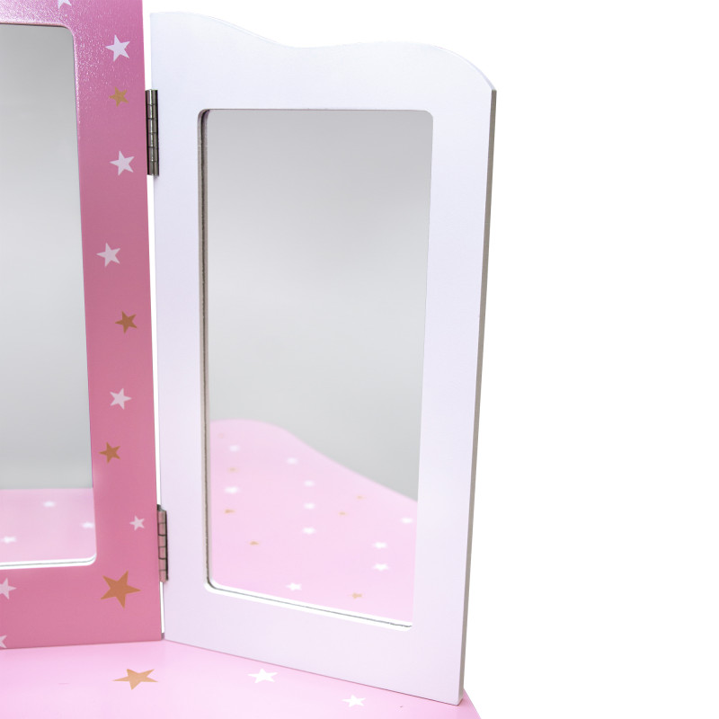 Różowa toaletka dla dzieci Sol z krzesełkiem i 3 lustrami