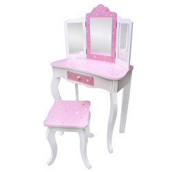 Różowa toaletka dla dzieci Sol z krzesełkiem i 3 lustrami