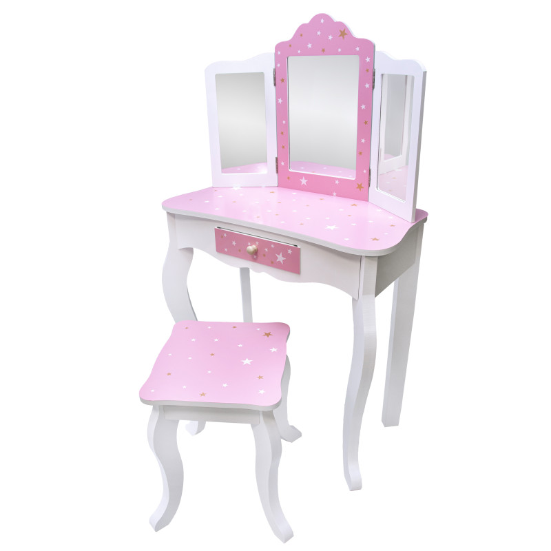 Różowa toaletka dla dzieci Sol z krzesełkiem i 3 lustrami
