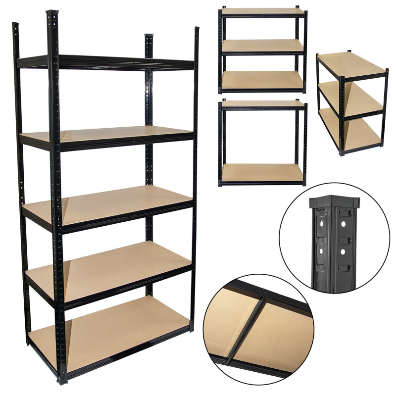 Regał metalowy magazynowy 180x90x40 cm 875 kg czarny 2w1 garażowy do piwnicy 175 kg na półkę