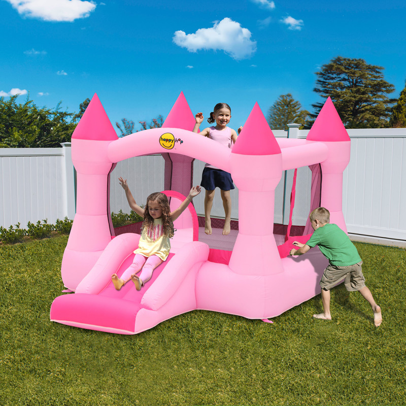 Dmuchany ZAMEK PINK duży trampolina HappyHop dmuchawa