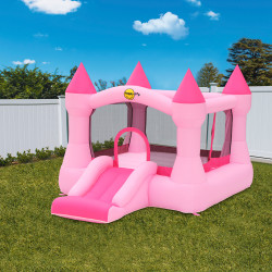 Dmuchany ZAMEK PINK duży trampolina HappyHop dmuchawa
