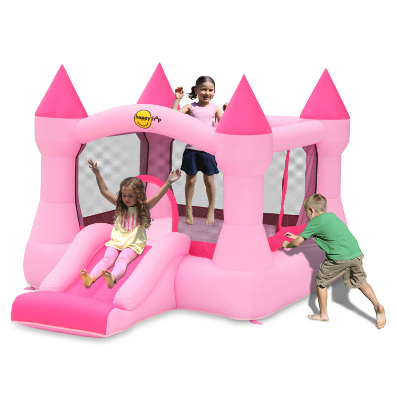Dmuchany ZAMEK PINK duży trampolina HappyHop dmuchawa