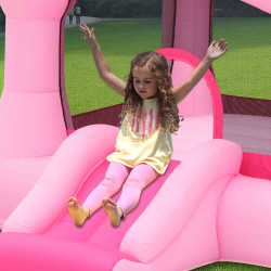 Dmuchany ZAMEK PINK duży trampolina HappyHop dmuchawa