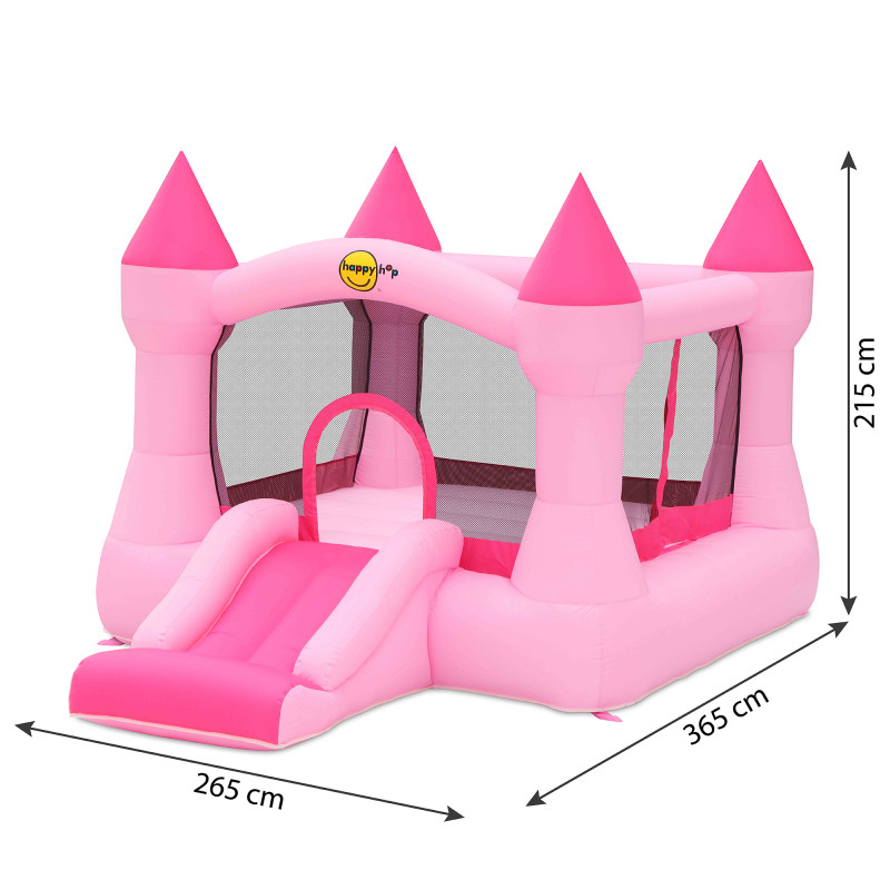 Dmuchany ZAMEK PINK duży trampolina HappyHop dmuchawa