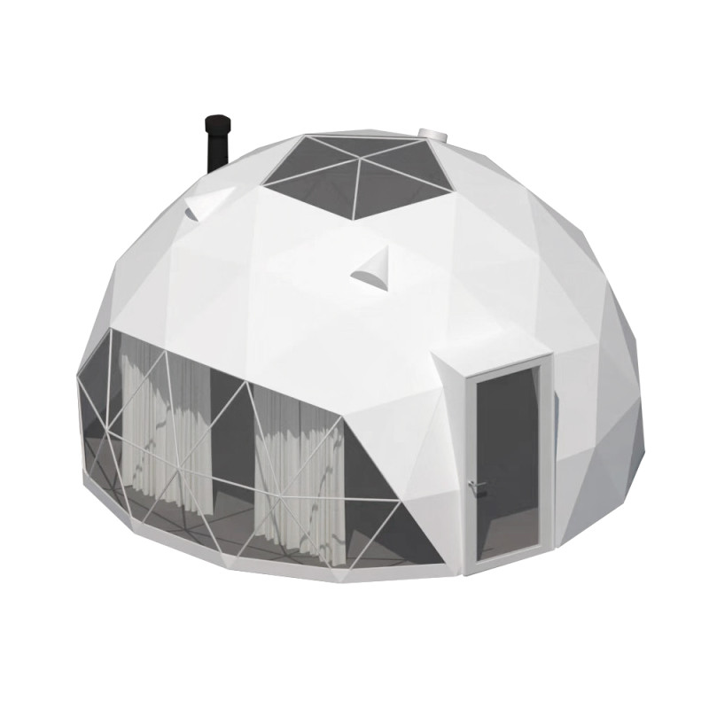Namiot sferyczny całoroczny kopuła Ø 5m 20mkw szklane drzwi glamping