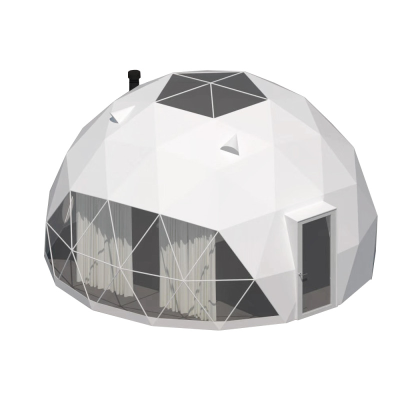 Namiot sferyczny całoroczny kopuła Ø 6m 28mkw szklane drzwi glamping